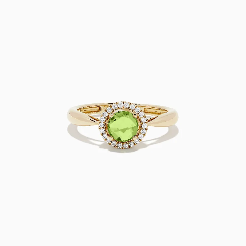 artisan-crafted silver ring-14k Yellow Gold Peridot and Diamond Ring, 1.10 TCW