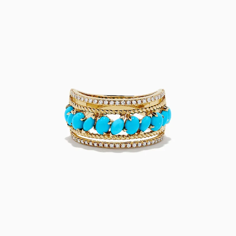 gothic-inspired eagle claw ring-14K Yellow Gold Turquoise and Diamond Ring, 1.80 TCW