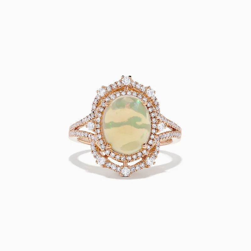 minimalist arc peak ring-Aurora 14K Rose Gold Opal and Diamond Cocktail Ring, 4.06 TCW