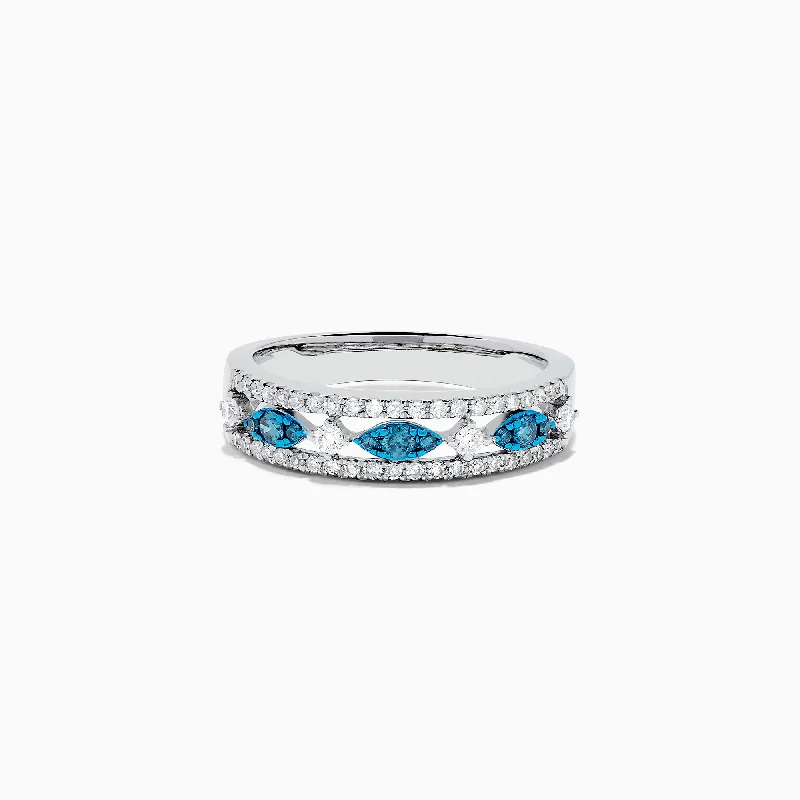 modern tiered moonstone ring-Bella Bleu 14K White Gold Blue and White Diamond Ring, 0.42 TCW