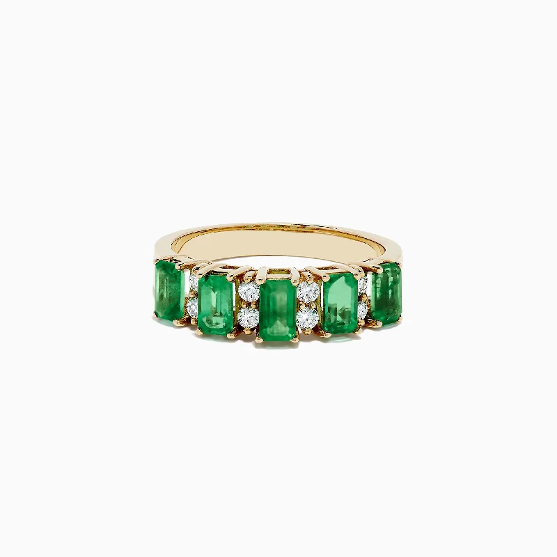 floral eternity amethyst ring-14K Yellow Gold Emerald and Diamond Band, 1.53 TCW