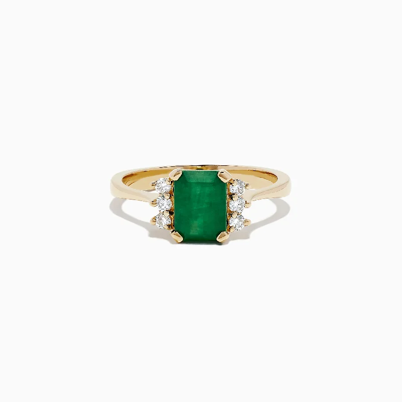 nature-themed apex ridge ring-Brasilica 14K Yellow Gold Emerald and Diamond Ring, 1.57 TCW