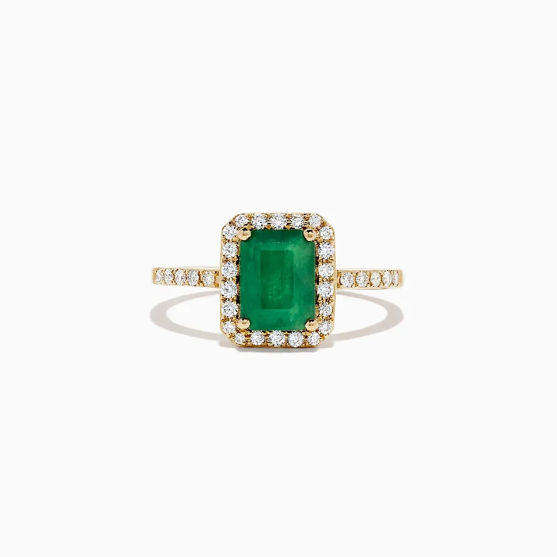 distressed rose eternity ring-Brasilica 14K Yellow Gold Emerald and Diamond Ring, 1.69 TCW