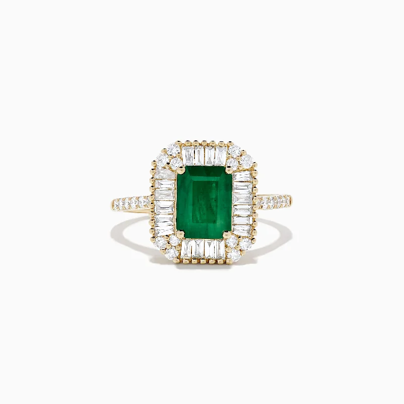 polished silver tier ring-Brasilica 14K Yellow Gold Emerald and Diamond Ring, 2.00 TCW