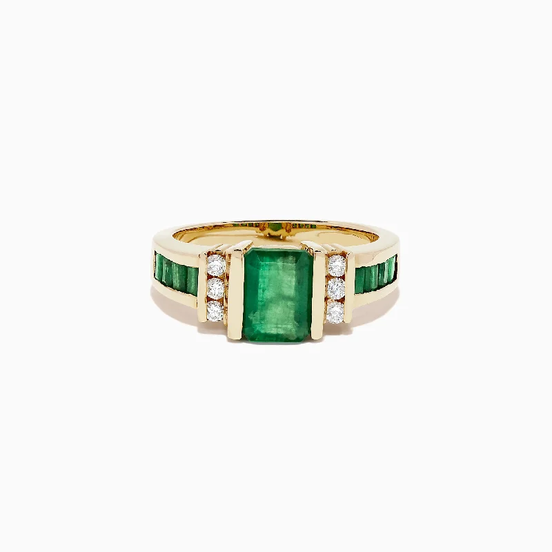 adjustable ridge peak ring-Brasilica 14K Yellow Gold Emerald and Diamond Ring, 2.26 TCW