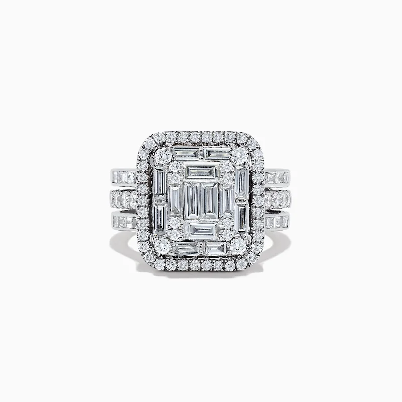 minimalist ridge peak ring-Classique 14K White Gold Diamond Cocktail Ring, 1.92 TCW