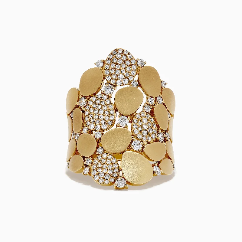 inscribed eternity ring-D'Oro 14K Yellow Gold Diamond Pave Pebble Ring, 0.79 TCW