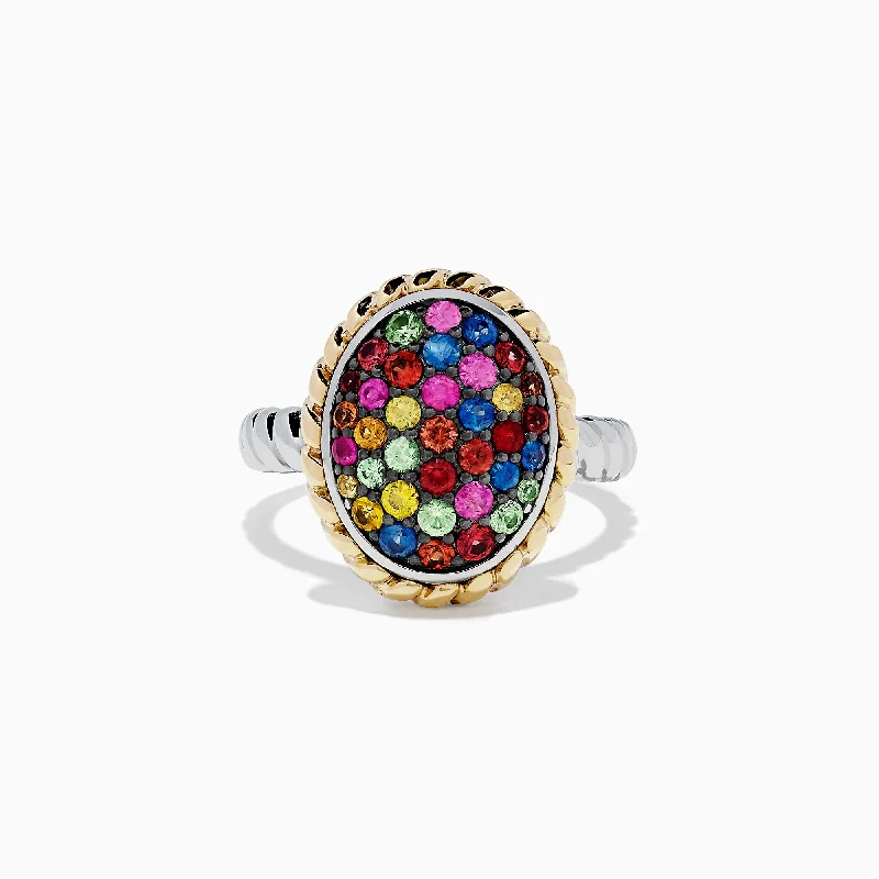 bohemian apex peak ring-Mosaic Sterling Silver & 18K Gold Multi Sapphire Ring, 1.22 TCW