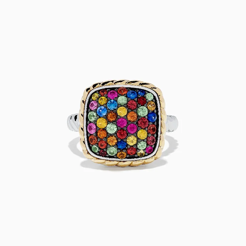 vintage-style aventurine ring-Mosaic Sterling Silver & 18K Gold Multi Sapphire Ring, 1.65 TCW