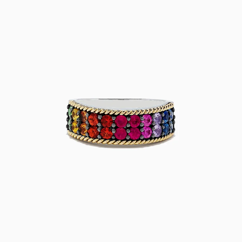 raw turquoise accent ring-Mosaic Sterling Silver & 18K Gold Multi Sapphire Ring, 1.70 TCW