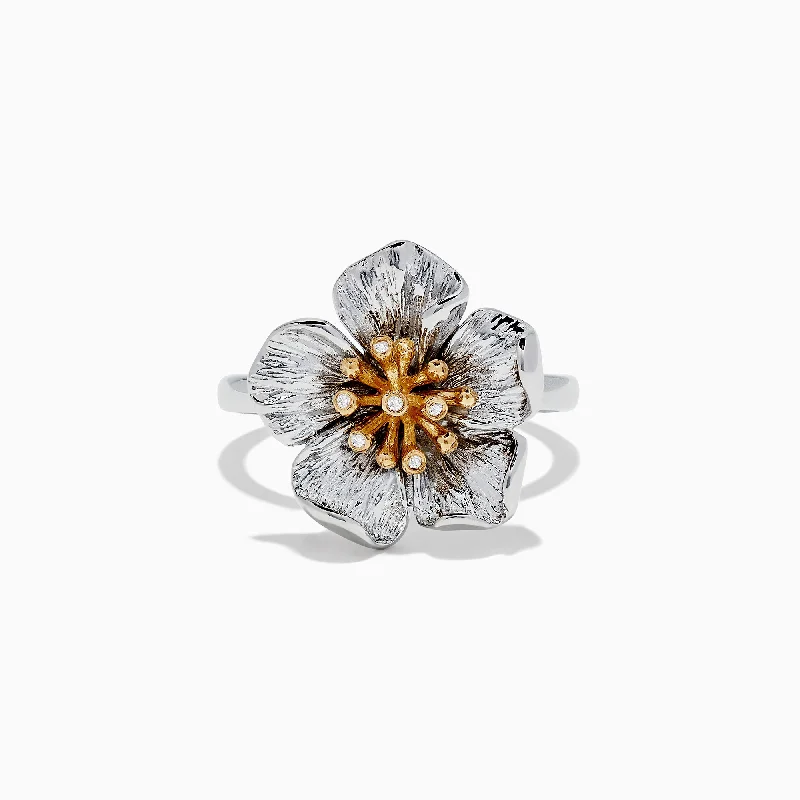 inscribed legacy ring-Nature Sterling Silver & 18K Gold Diamond Flower Ring, 0.02 TCW