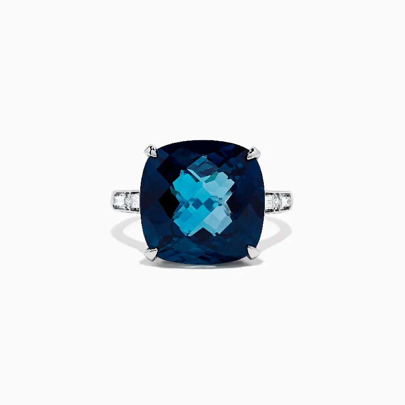 raw aventurine statement ring-Ocean Bleu 14K Gold London Blue Topaz and Diamond Ring, 13.54 TCW