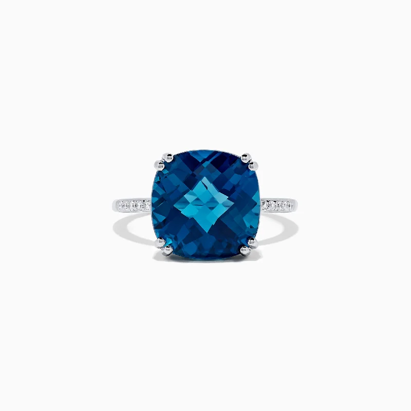 refined niobium eternity ring-Ocean Bleu 14K White Gold London Blue Topaz and Diamond Ring, 8.40 TCW