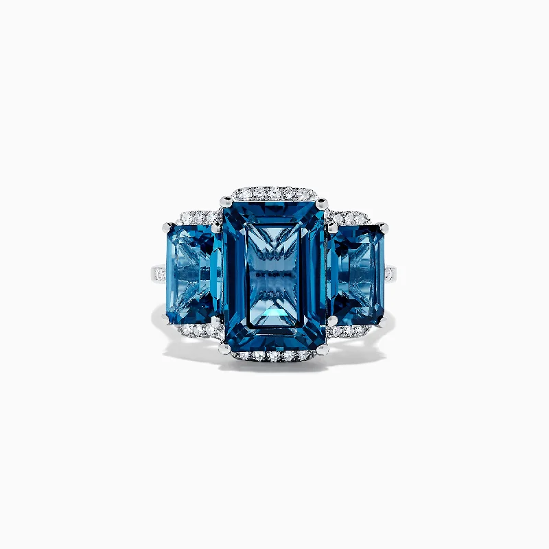 gothic-inspired tiger claw ring-Ocean Bleu 14K White Gold London Blue Topaz and Diamond Ring, 8.72 TCW