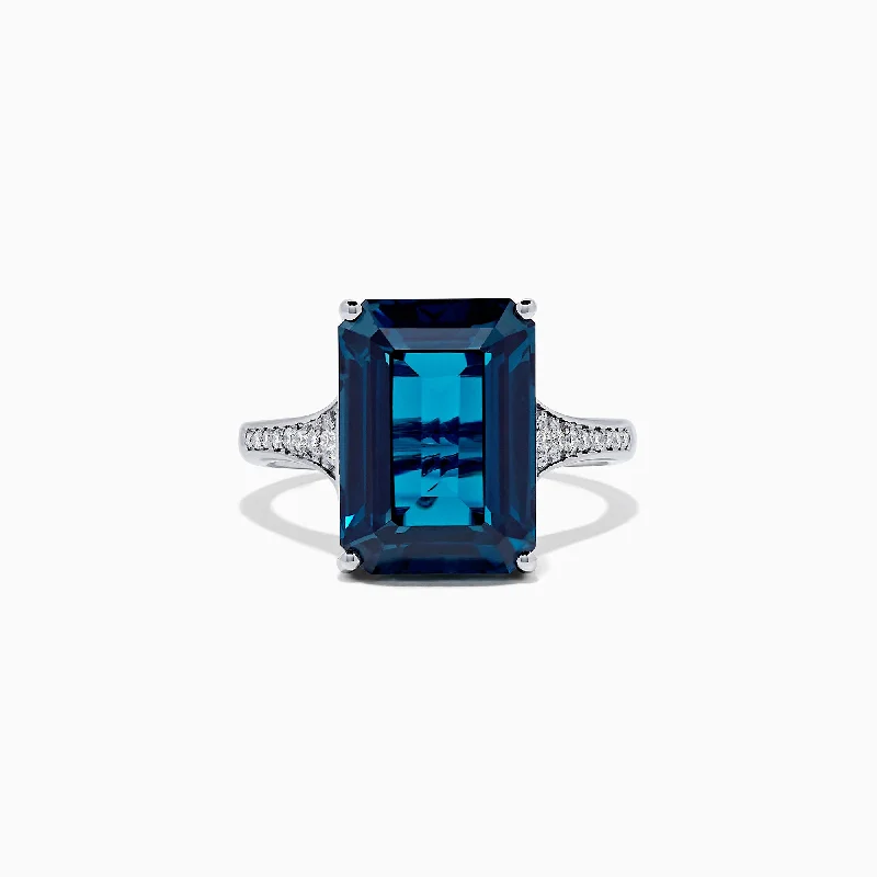 modern inset ruby ring-Ocean Bleu 14K White Gold London Blue Topaz and Diamond Ring, 8.98 TCW