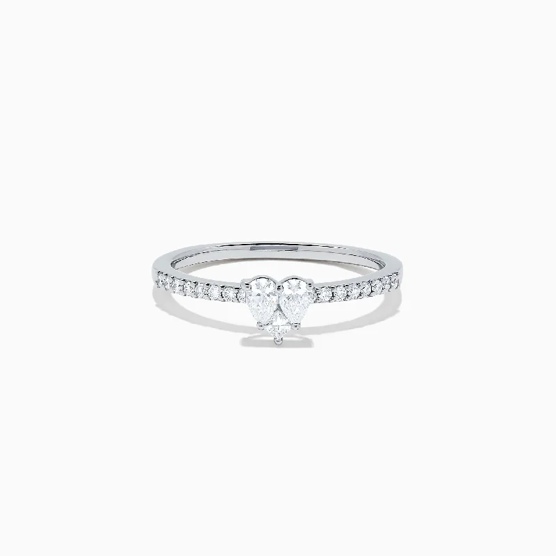 floral inset sapphire ring-Pave Classica 14K White Gold Diamond Mini Heart Ring, 0.35 TCW