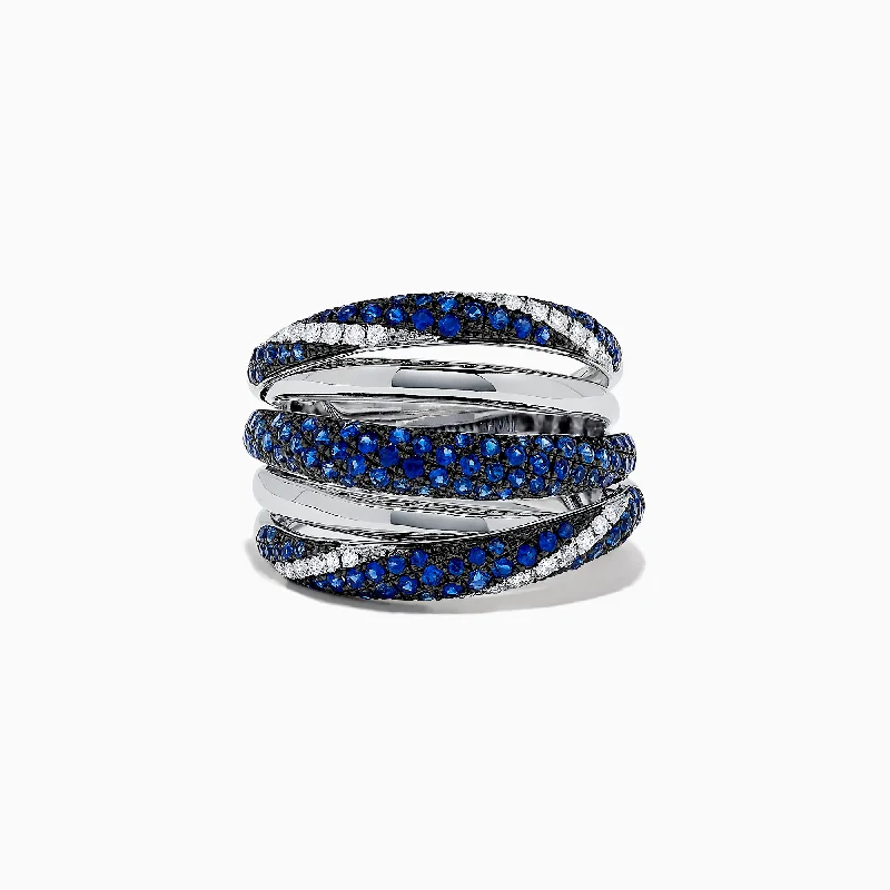 artisan-crafted agate ring-Royale Bleu 14K White Gold Sapphire and Diamond Ring, 1.04 TCW