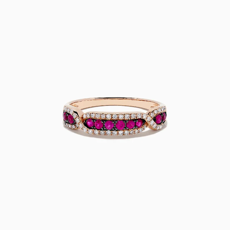 raw aventurine cluster ring-Ruby Royale 14K Rose Gold Pave Ruby and Diamond Band, 0.44 TCW