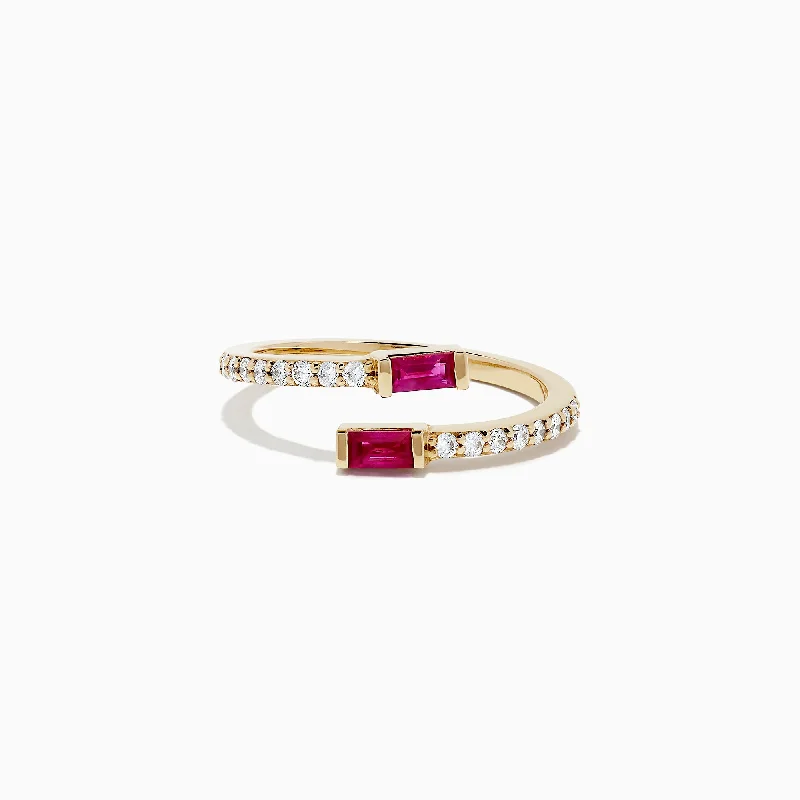 bold sunstone cluster ring-Ruby Royale 14K Yellow Gold Ruby and Diamond Bypass Ring, 0.52 TCW