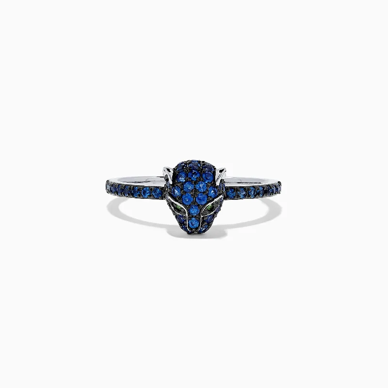 modern tiered emerald ring-Signature 14K White Gold Sapphire and Diamond Panther Ring, 0.59 TCW