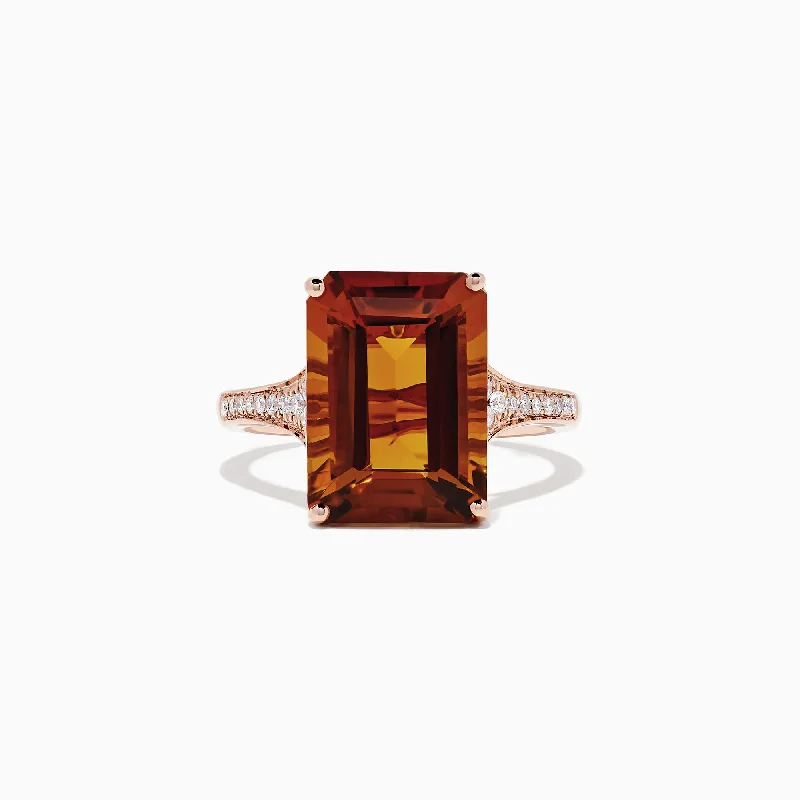 inscribed legacy ring-Sunset 14K Rose Gold Citrine and Diamond Cocktail Ring, 7.01 TCW