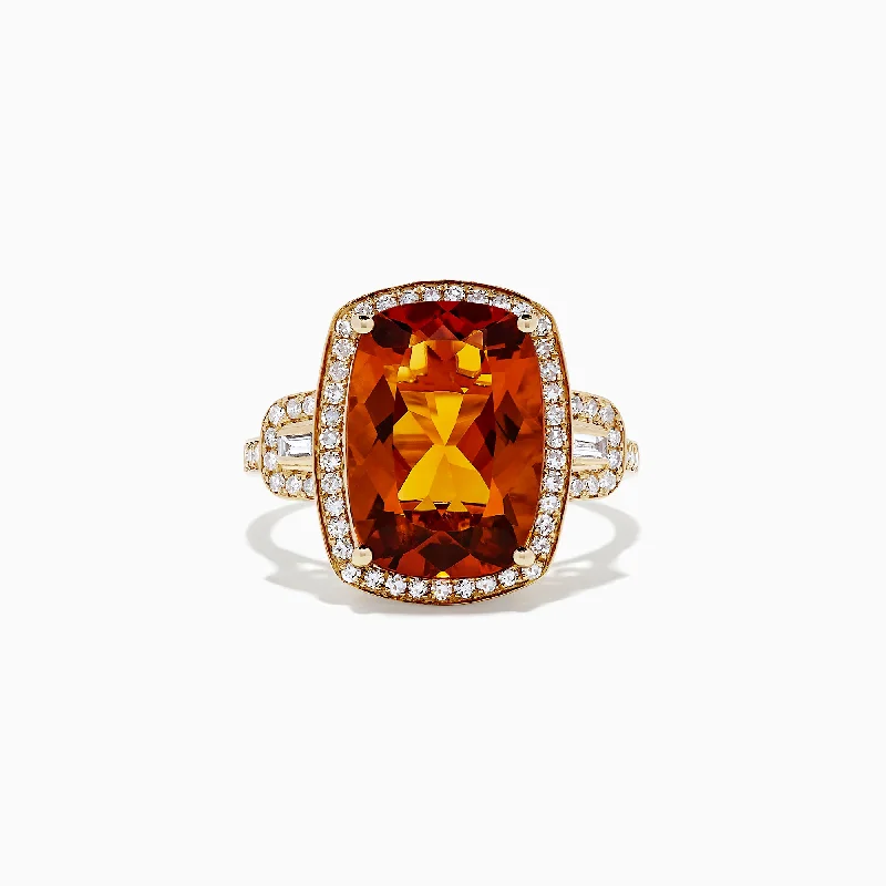 raw aventurine statement ring-Sunset 14K Yellow Gold Citrine and Diamond Ring, 6.49 TCW