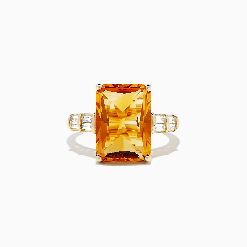 artisan-crafted gold ring-Sunset 14K Yellow Gold Citrine and Diamond Ring, 7.02 TCW