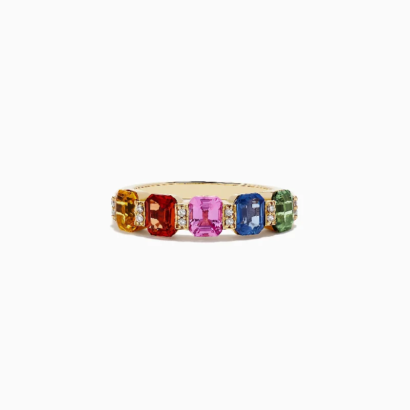 bold opal peak ridge ring-Watercolors 14K Yellow Gold Multi Sapphire and Diamond Ring, 2.50 TCW