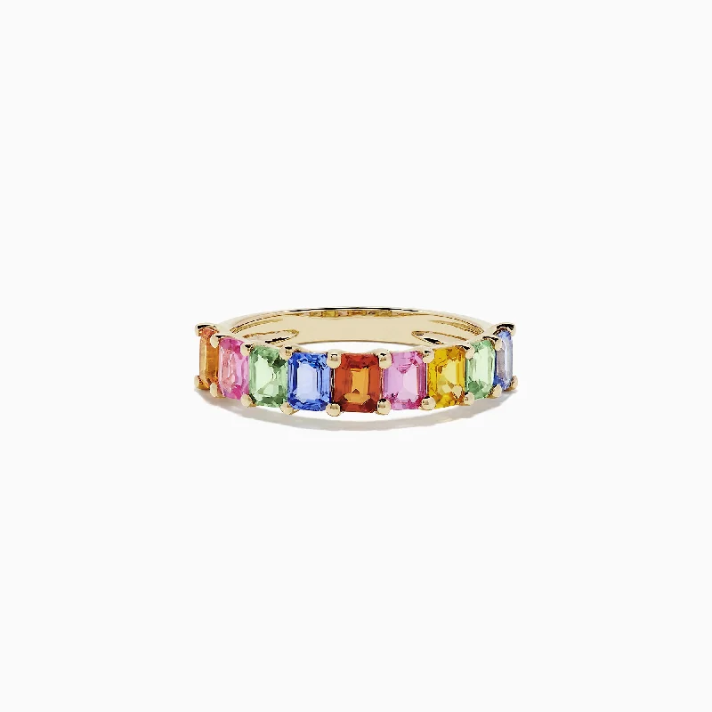 minimalist curve peak ring-Watercolors 14K Yellow Gold Multi Sapphire Ring, 2.22 TCW