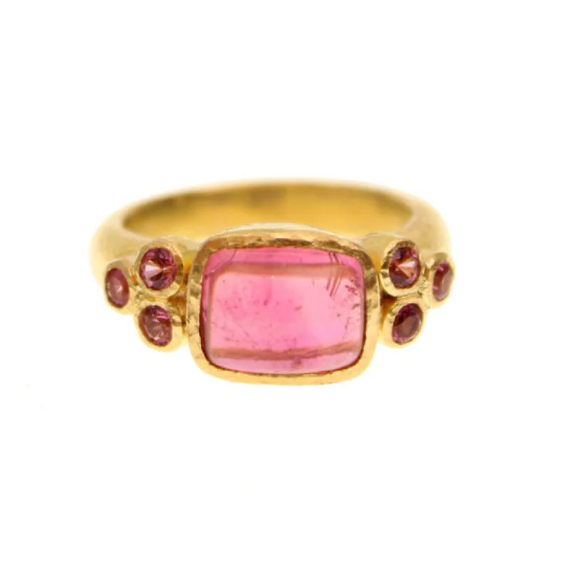 gothic-inspired hawk talon ring-Elizabeth Locke Pink Tourmaline Cabochon & Faceted Triad Ring