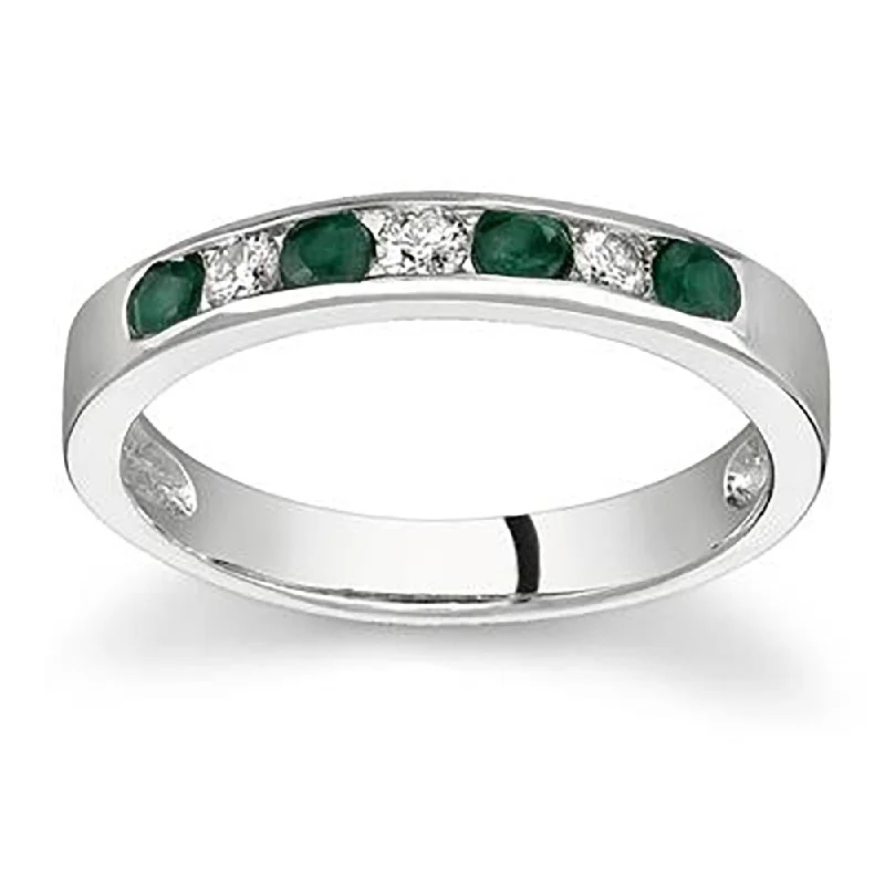 vintage-style carnelian ring-Emerald and Diamond Stackable Channel Ring