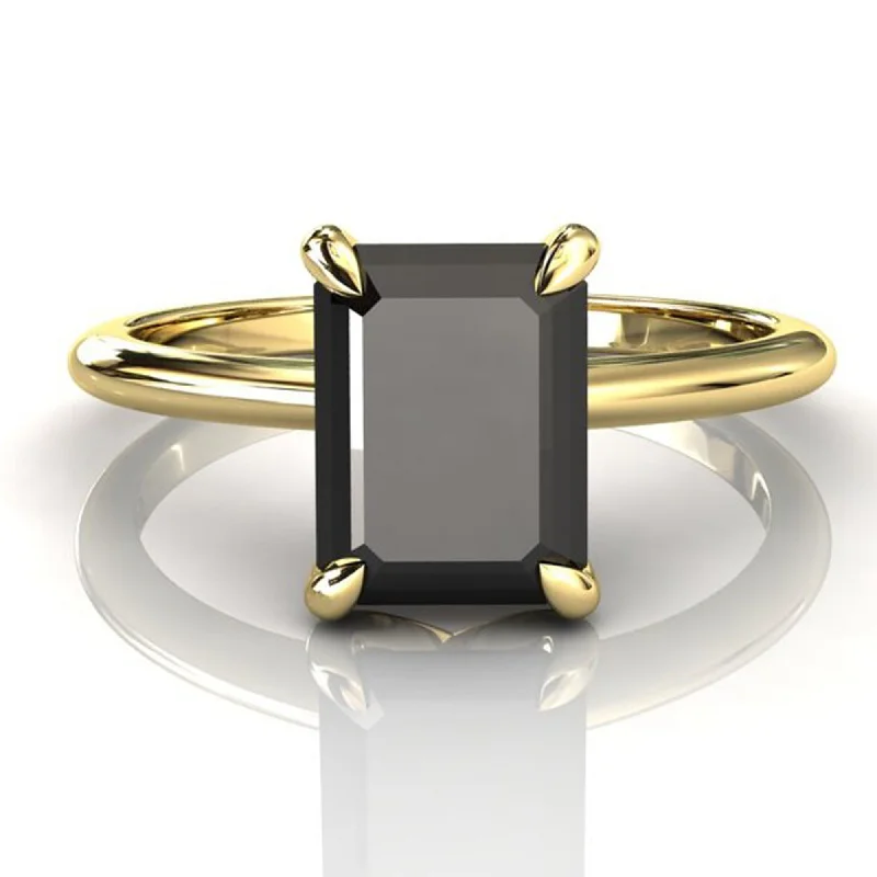 modern sleek crest ridge ring-14 K Emerald Cut Black Diamond Engagement Ring For Her