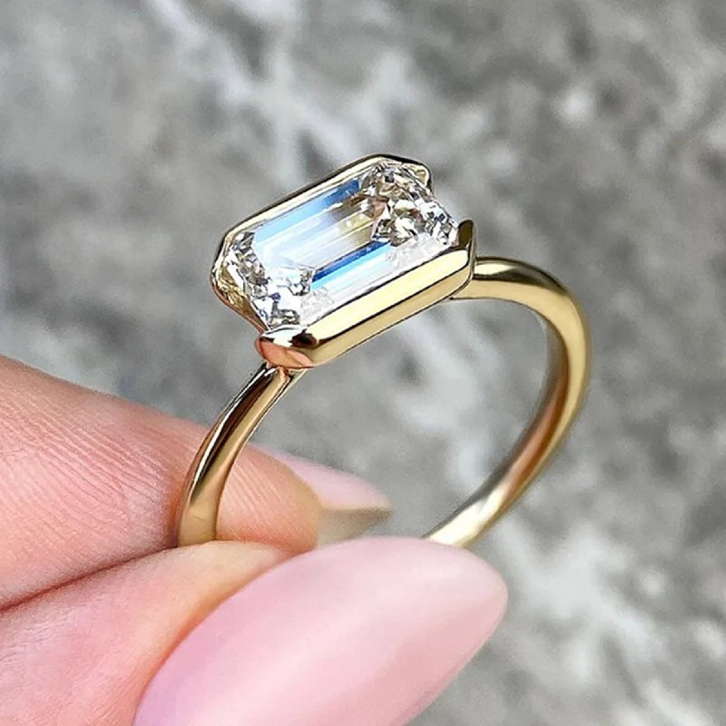 nature-themed cedar ring-14K Emerald Cut Moissanite Engagement Ring Yellow Gold