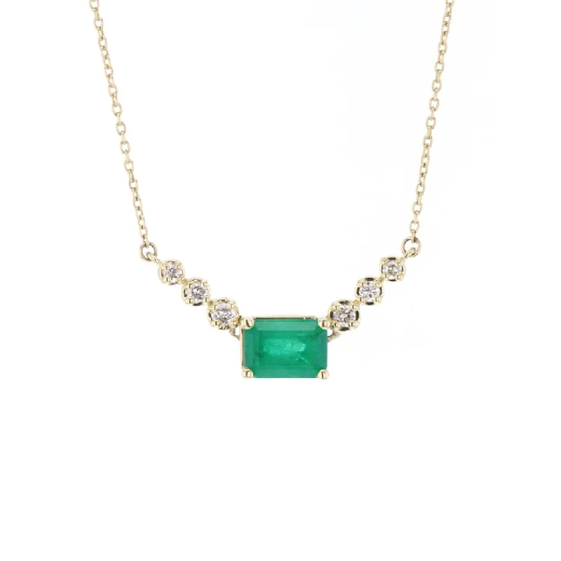 vintage-inspired opal necklace-Emerald & Diamond Necklace