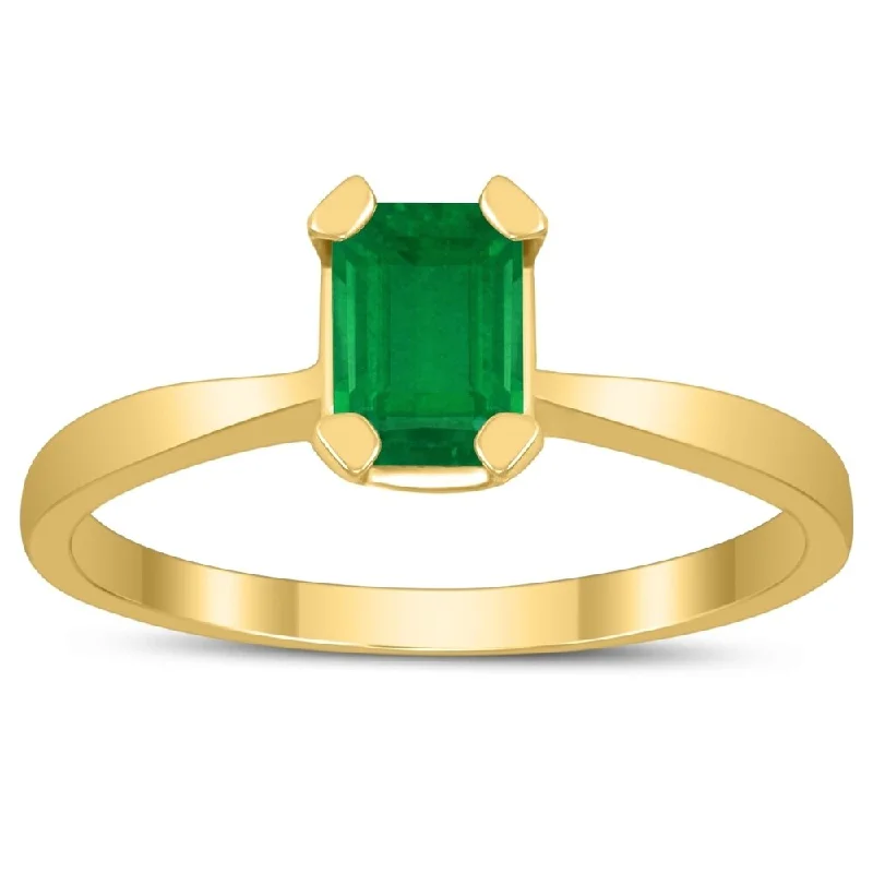 artisan-crafted agate ring-Emerald Shaped 6X4MM Emerald Solitaire Ring in 10K Yellow Gold