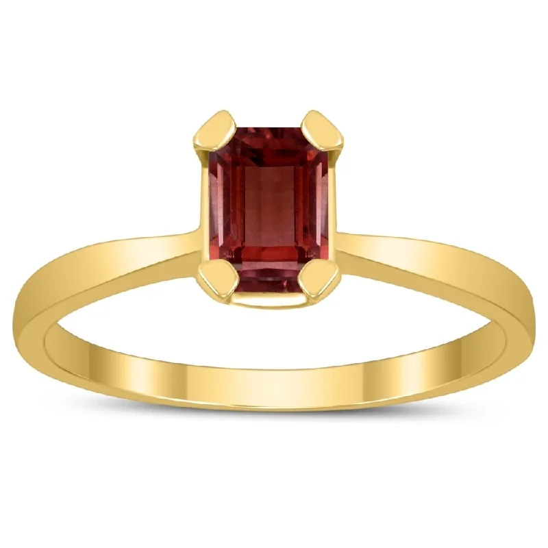 polished silver tier ring-Emerald Shaped 6X4MM Garnet Solitaire Ring in 10K Yellow Gold