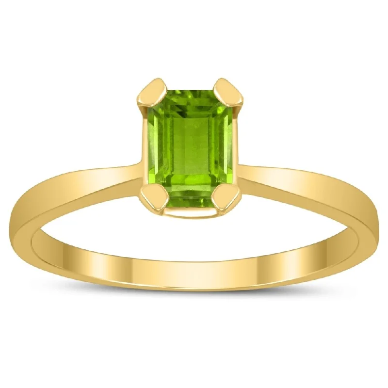 bold topaz peak ridge ring-Emerald Shaped 6X4MM Peridot Solitaire Ring in 10K Yellow Gold