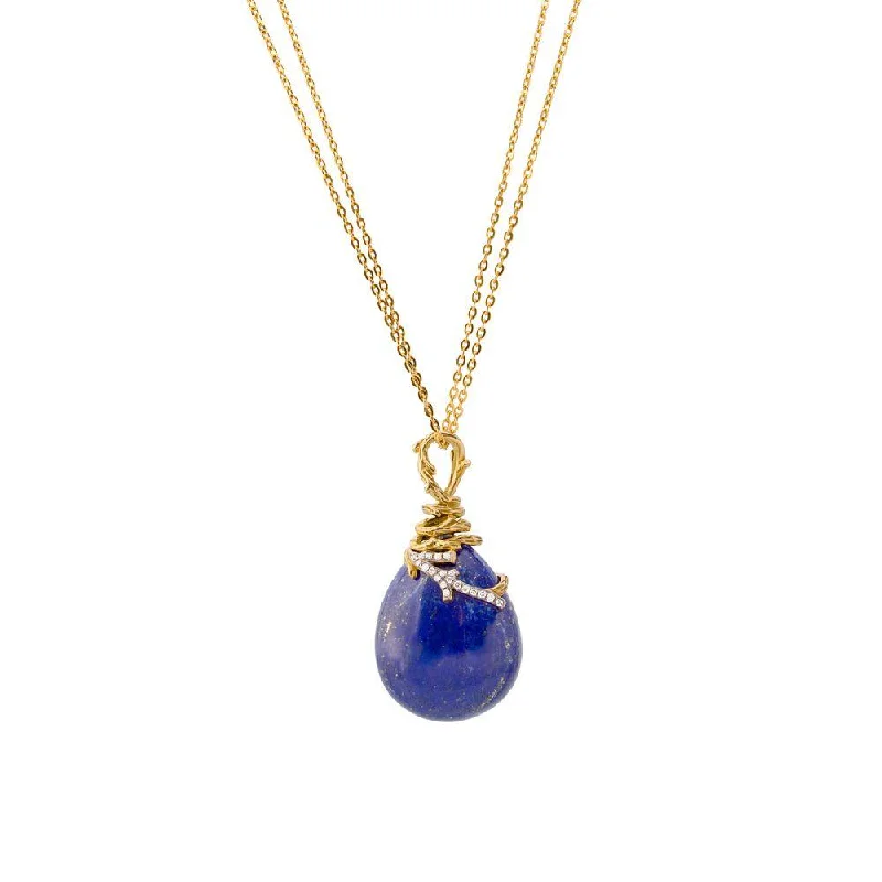 modern sleek apex peak necklace-Enchanted Forest Pendant Necklace with Lapis and Diamonds