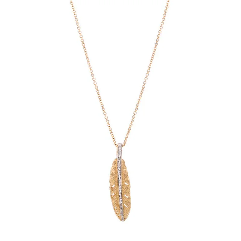 bold ruby peak ridge necklace-Feather 37mm Pendant Necklace with Diamonds