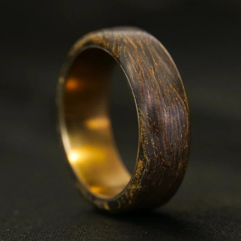 inscribed tradition ring-Gold Burl Carbon Fiber Ring with Bronze Titanium Liner