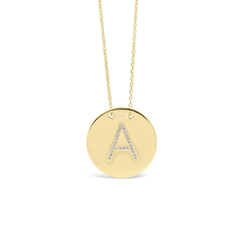 modern contoured chain necklace-Gold & Diamond Initial Disc Pendant