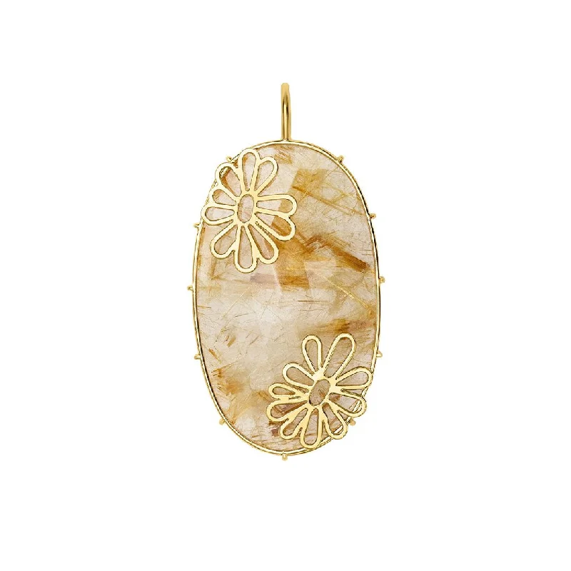 polished silver tier necklace-Gold Rutilated Quartz Pendant | 10265399