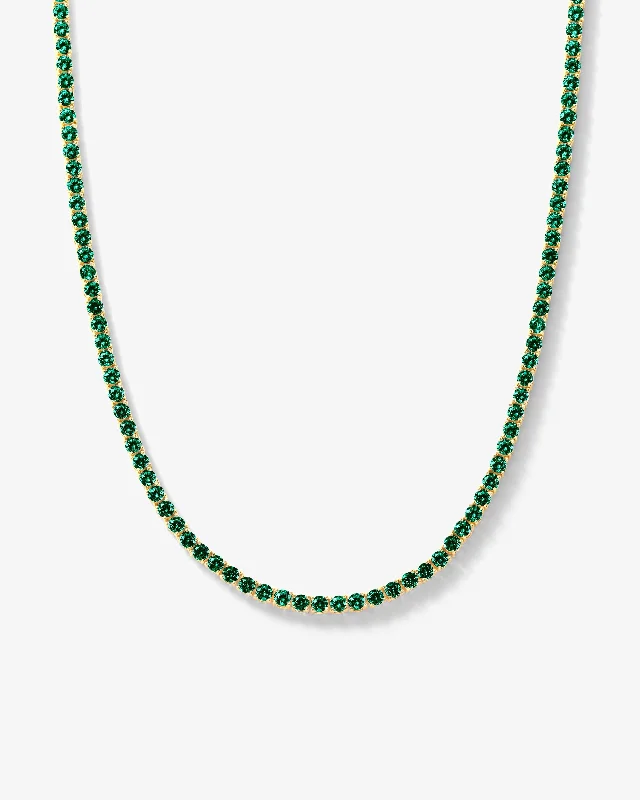 minimalist curve peak necklace-Grand Heiress Tennis Necklace - Gold|Emerald