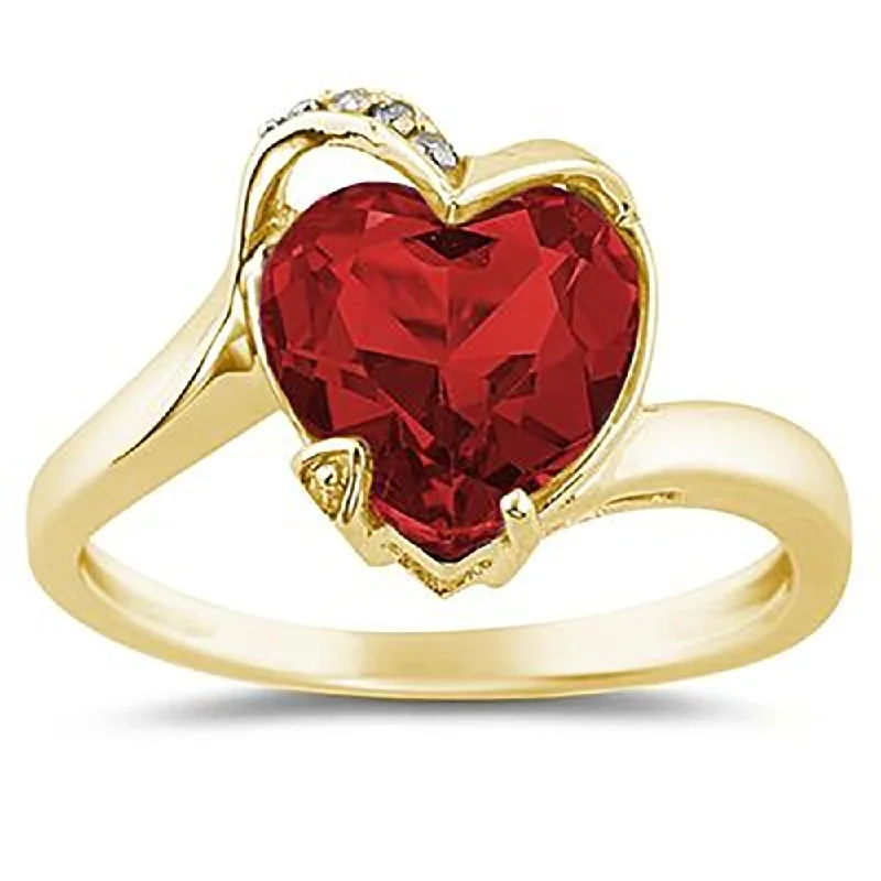 adjustable cedar ridge ring-Heart Shaped Garnet and Diamond Curve Ring in 14K Yellow Gold