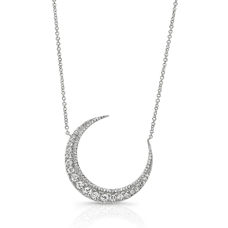 vintage-style sunstone necklace-Diamond Large Crescent Moon Pendant Necklace