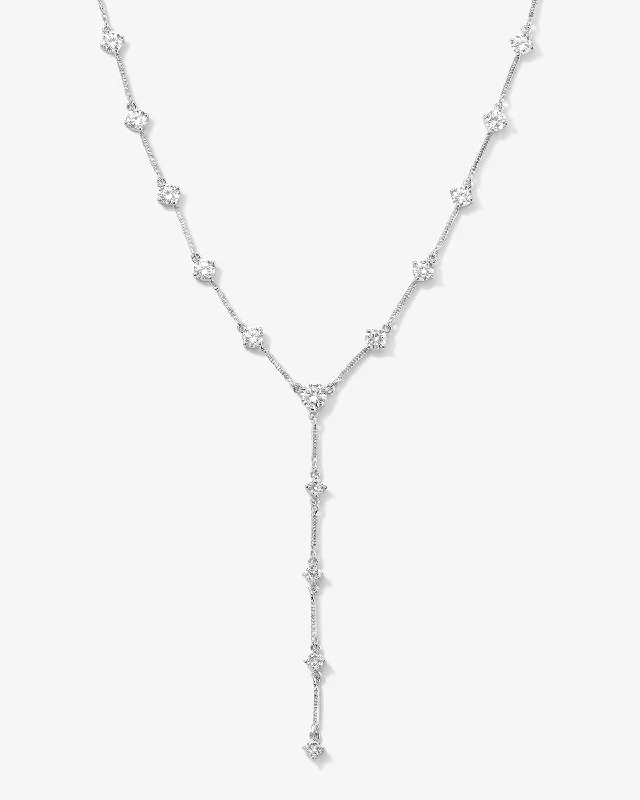 distressed gold chain necklace-Lavish Lariat Necklace - Silver|White Diamondettes