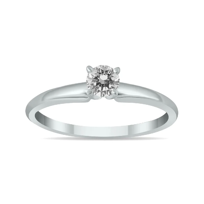 bold topaz peak ridge ring-Marquee 1/10 Carat Round Diamond Solitaire Ring in 14K White Gold