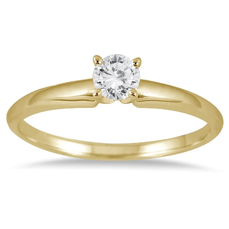 nature-themed crest ridge ring-Marquee 1/10 Carat Round Diamond Solitaire Ring in 14K Yellow Gold