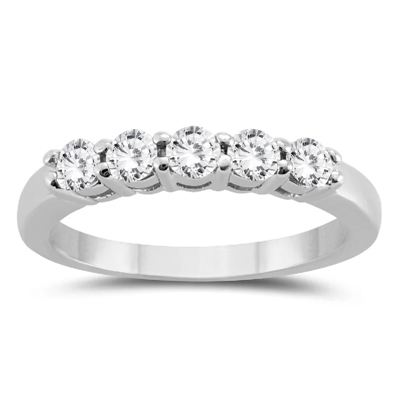 modern contoured band ring-Marquee 1/2 Carat TW Five Stone Diamond Wedding Band in 10K White Gold