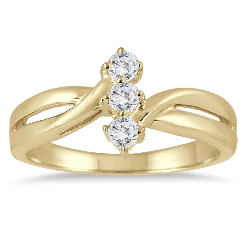 vintage-inspired sunstone ring-Marquee 1/4 Carat TW Three Stone Diamond Ring in 10K Yellow Gold